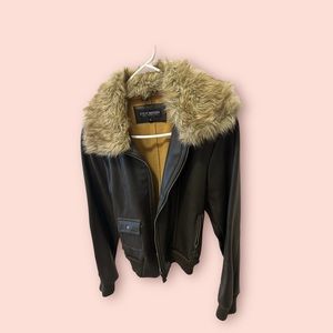 Steve Madden Faux Leather Bomber Coat with Fur